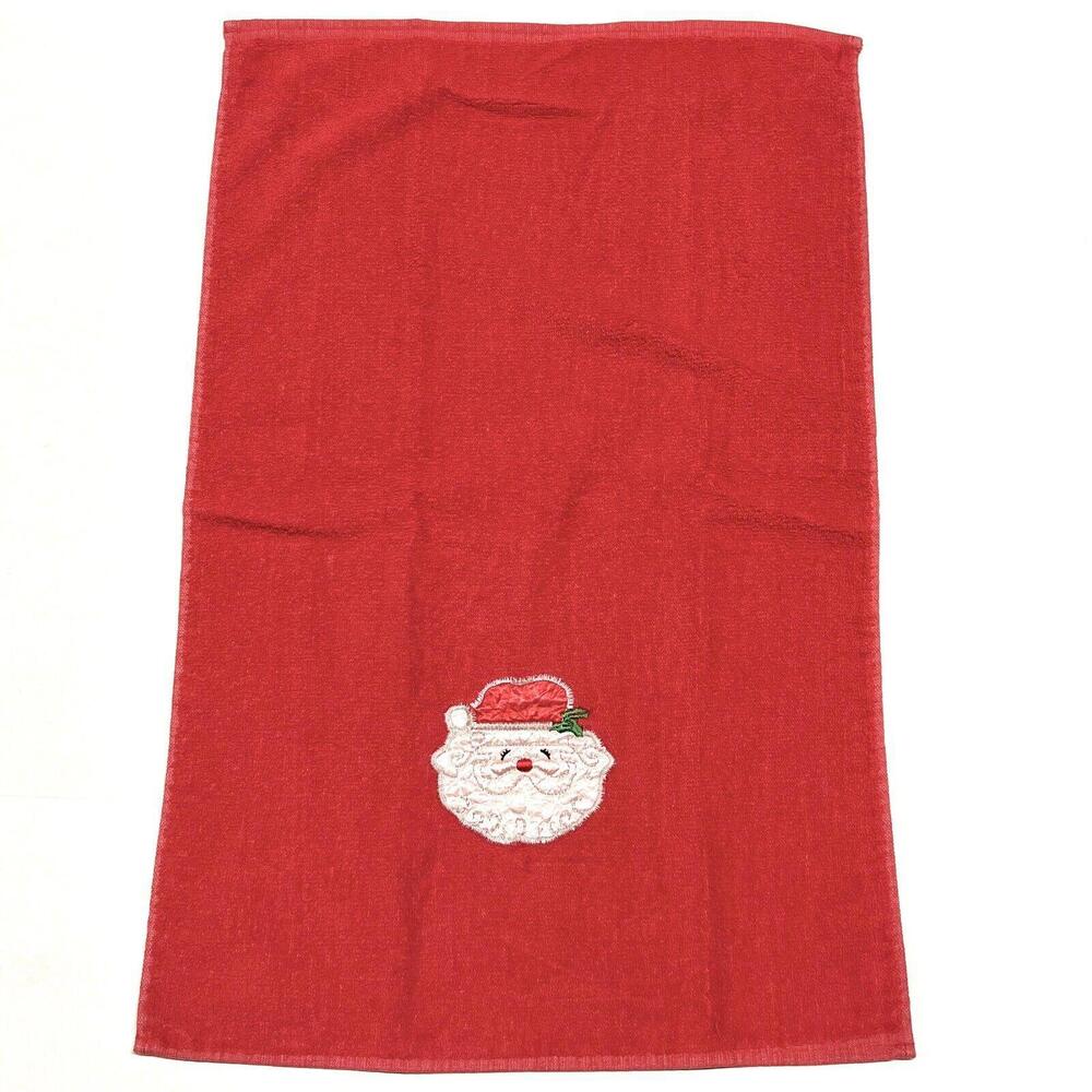 Vintage Embroidered Christmas Santa Kitchen Hand Towel Made In USA 24”x16” Red